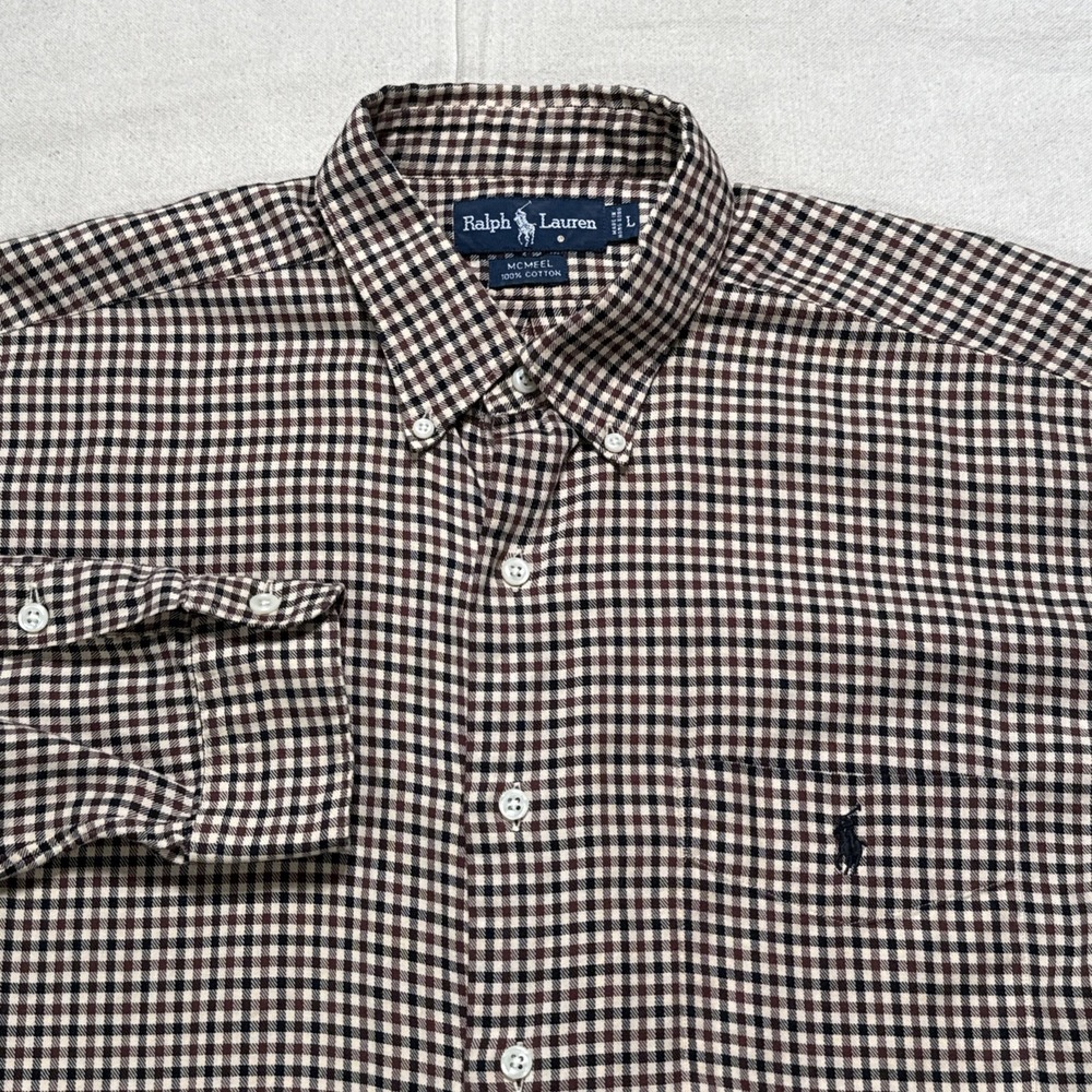 Ralph Lauren McMeel Mens L Novacheck Plaid Shirt  100% Cotton Long Sleeve Pony